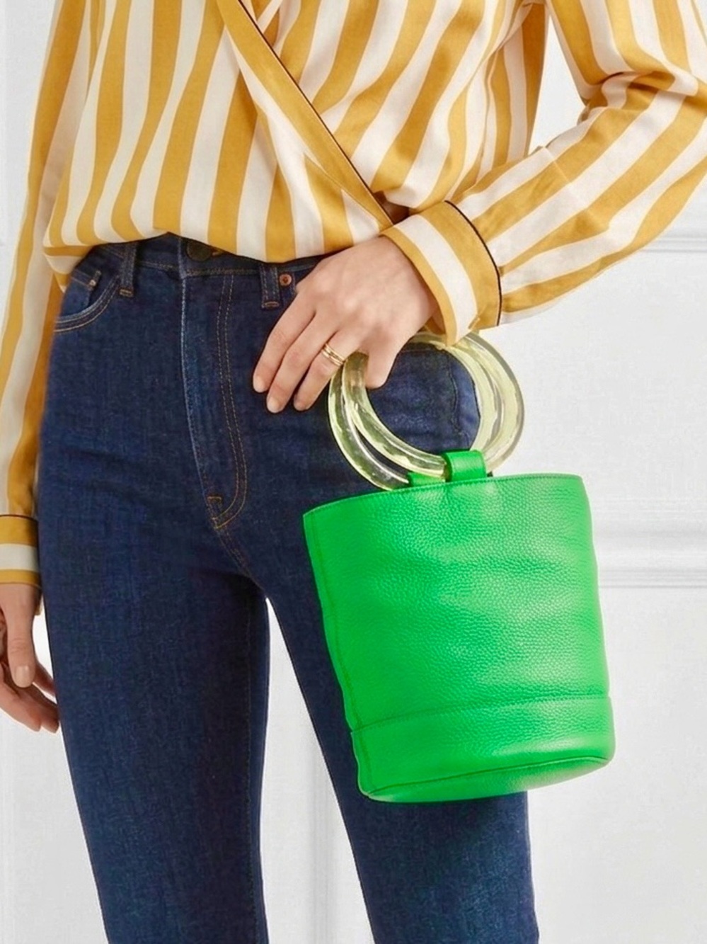 Simon Miller Medium Bonsai Leather Bucket Bag in Lime Green